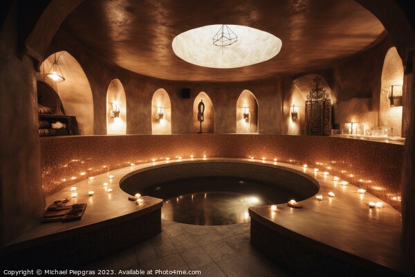 A luxury spa area with a huge bathtub and candle light created w Picture Board by Michael Piepgras