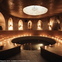 Buy canvas prints of A luxury spa area with a huge bathtub and candle light created w by Michael Piepgras