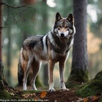 Buy canvas prints of A wolf in a northern european forest created with generative AI  by Michael Piepgras
