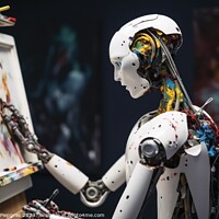 Buy canvas prints of AI robot is painting an artwork created with generative AI techn by Michael Piepgras