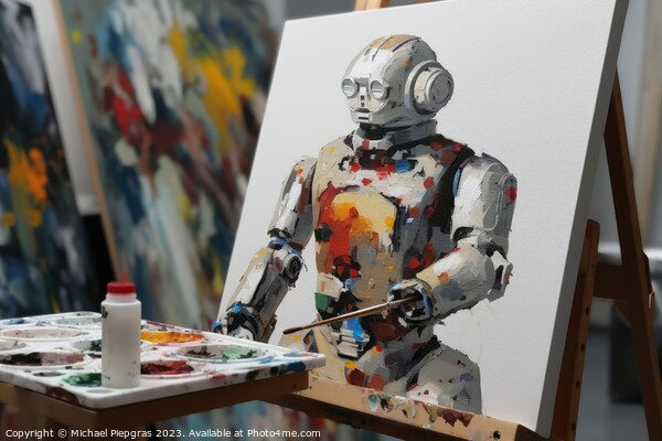 AI robot is painting an artwork created with generative AI techn Picture Board by Michael Piepgras