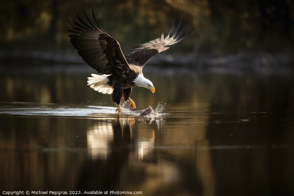 An eagle in flight catching fish from a lake created with genera Picture Board by Michael Piepgras