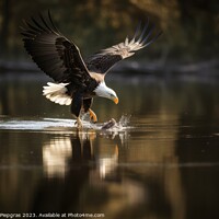Buy canvas prints of An eagle in flight catching fish from a lake created with genera by Michael Piepgras