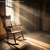 Buy canvas prints of An old wooden rocking chair in a dusty vintage room with light b by Michael Piepgras