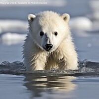 Buy canvas prints of Baby polar bear on melting ice created with generative AI techno by Michael Piepgras