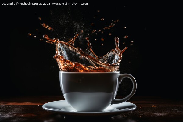 Coffee splashing in a coffee cup created with generative AI tech Picture Board by Michael Piepgras
