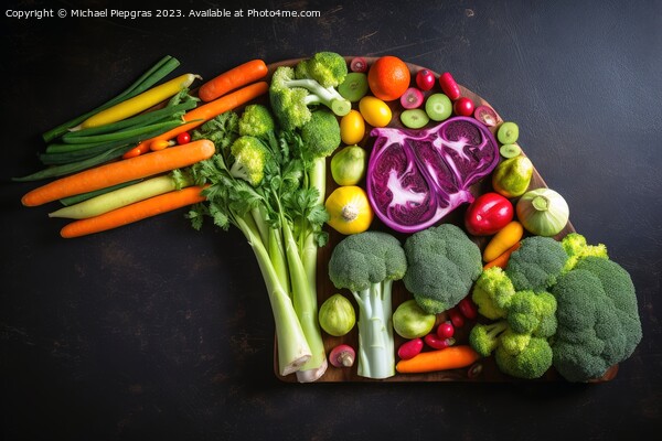 Colorful vegetables in shape of a steak created with generative  Picture Board by Michael Piepgras