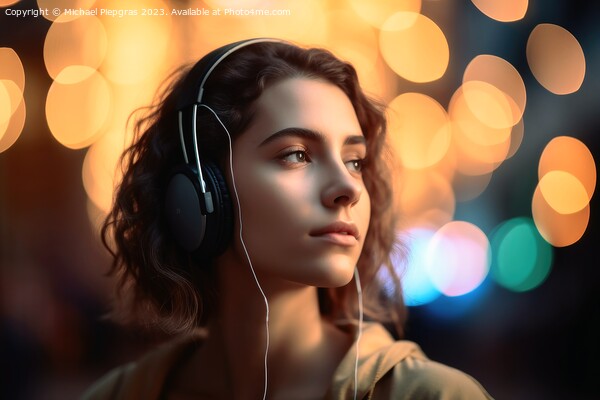 A Woman listening to music created with generative AI technology Picture Board by Michael Piepgras