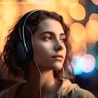 Buy canvas prints of A Woman listening to music created with generative AI technology by Michael Piepgras