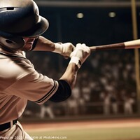Buy canvas prints of A Baseball player hitting a perfect home run created with genera by Michael Piepgras