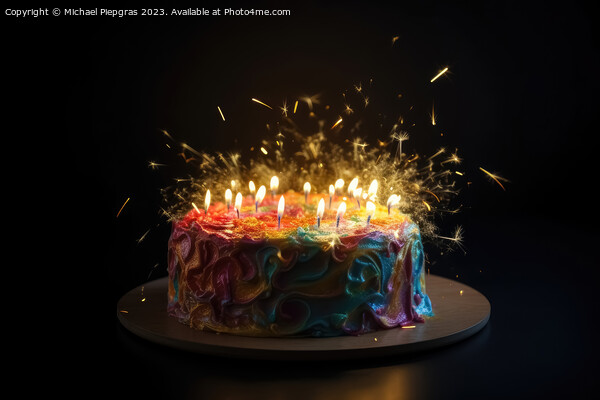 A birthday cake with lots of lights created with generative AI t Picture Board by Michael Piepgras