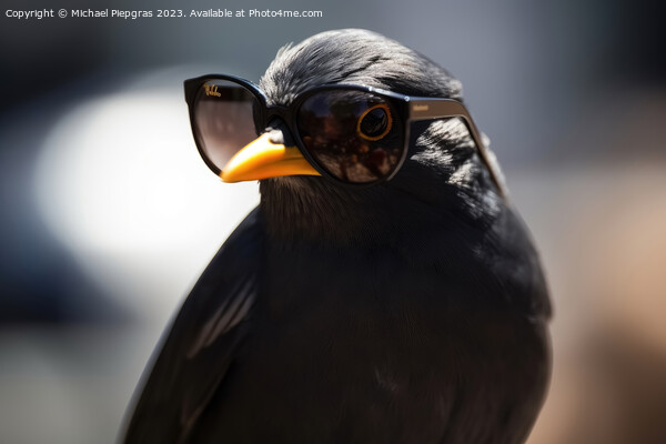 A blackbird wearing sunglasses created with generative AI techno Picture Board by Michael Piepgras