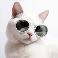Buy canvas prints of A cool white cat wearing black sunglasses on a white background  by Michael Piepgras