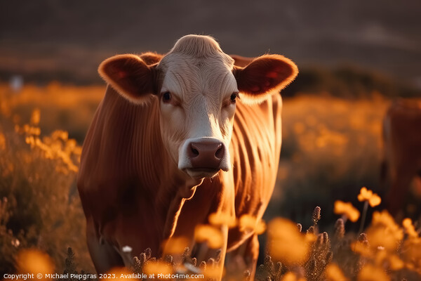 A cow on a field with some flowers created with generative AI te Picture Board by Michael Piepgras
