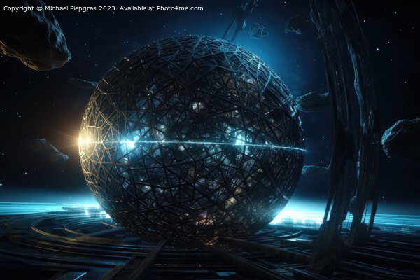 Dyson Sphere in space spans a star created with generative AI te Picture Board by Michael Piepgras