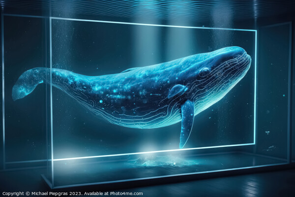 A shape of a blue whale floats as a hologram in a laboratory cre Picture Board by Michael Piepgras