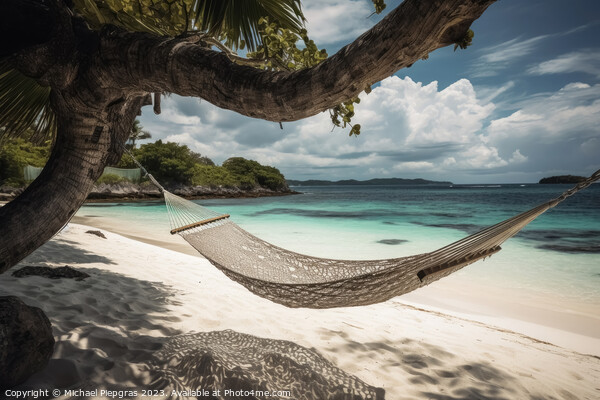 A hammock on a tropical beach created with generative AI technol Picture Board by Michael Piepgras