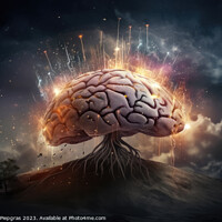 Buy canvas prints of A human brain exploding with knowledge and creativity created wi by Michael Piepgras