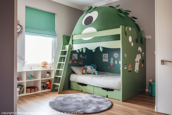 A kids bedroom with a monster bed created with generative AI tec Picture Board by Michael Piepgras