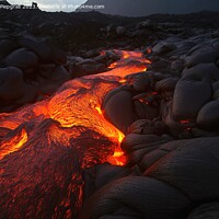 Buy canvas prints of A luminous magma flow in a lava field created with generative AI by Michael Piepgras