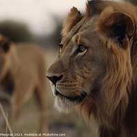 Buy canvas prints of A male lion and a female lion in the background created with gen by Michael Piepgras