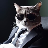 Buy canvas prints of A modern cat wearing a business suit and sunglasses created with by Michael Piepgras