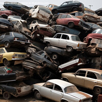Buy canvas prints of A pile of cars created with generative AI technology. by Michael Piepgras