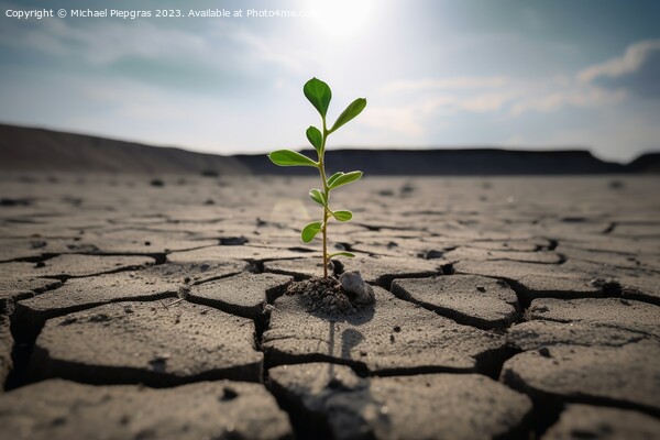 A single green plant shoot in a completely dry environment creat Picture Board by Michael Piepgras