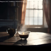 Buy canvas prints of A steaming cup of tea on a table in a cosy old room created with by Michael Piepgras