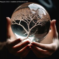 Buy canvas prints of A tree inside of a glass sphere held by a female hand created wi by Michael Piepgras