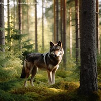 Buy canvas prints of A wolf in a northern european forest created with generative AI  by Michael Piepgras