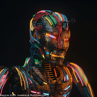 Buy canvas prints of An AI robot almost completely wrapped in brightly coloured fibre by Michael Piepgras
