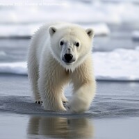 Buy canvas prints of Baby polar bear on melting ice created with generative AI techno by Michael Piepgras