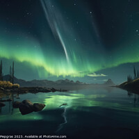 Buy canvas prints of Auroras in green colour and stars over a lake with reflections o by Michael Piepgras