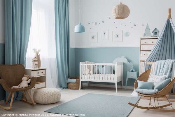 A baby boy room in pastel blue created with generative AI techno Picture Board by Michael Piepgras