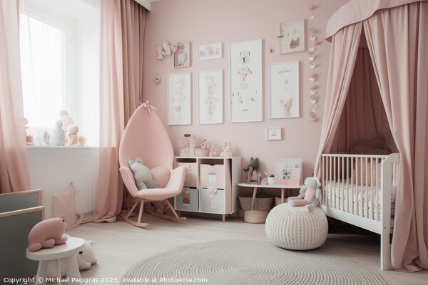A babys room in pastel pink created with generative AI technolog Picture Board by Michael Piepgras