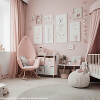 Buy canvas prints of A babys room in pastel pink created with generative AI technolog by Michael Piepgras