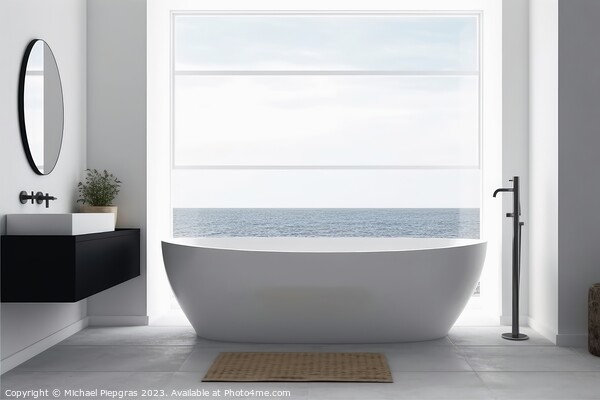 A bathroom in a nordic style with a white bathtub created with g Picture Board by Michael Piepgras