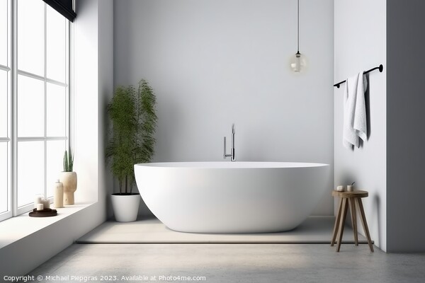 A bathroom in a nordic style with a white bathtub created with g Picture Board by Michael Piepgras