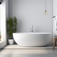 Buy canvas prints of A bathroom in a nordic style with a white bathtub created with g by Michael Piepgras