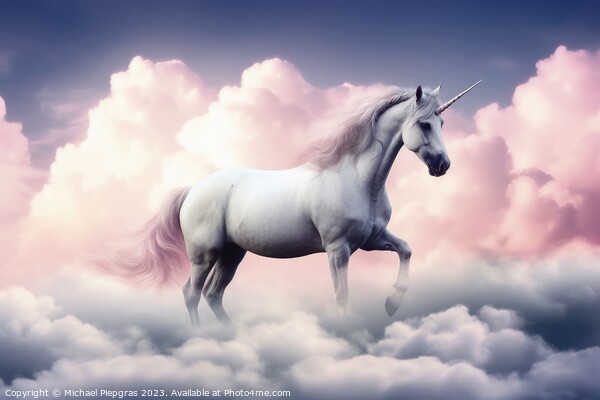 A beautiful unicorn surrounded by soft clouds created with gener Picture Board by Michael Piepgras