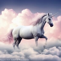 Buy canvas prints of A beautiful unicorn surrounded by soft clouds created with gener by Michael Piepgras
