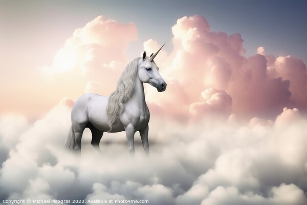 A beautiful unicorn surrounded by soft clouds created with gener Picture Board by Michael Piepgras