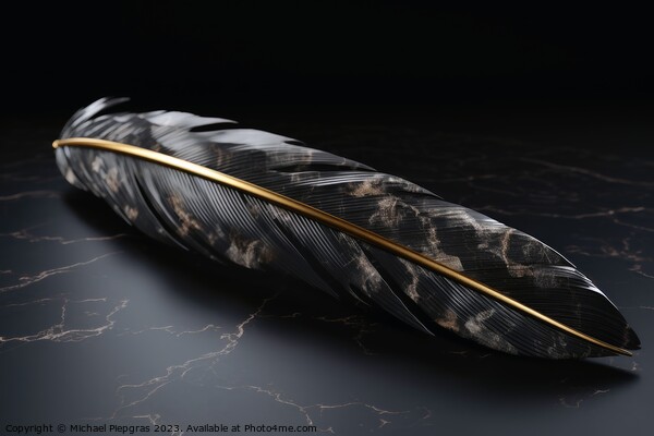 A black feather with golden elements created with generative AI  Picture Board by Michael Piepgras