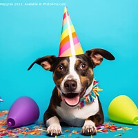 Buy canvas prints of A cute dog with a party hat and party glitter created with gener by Michael Piepgras