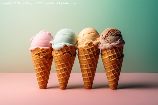 Delicious ice cream cones with several ice cream scoops against  Picture Board by Michael Piepgras
