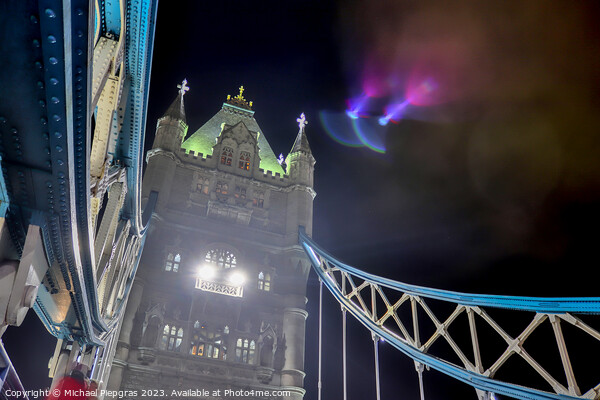 The Tower Bridge in London at night with colorful lights Picture Board by Michael Piepgras
