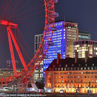 Buy canvas prints of View at the London Eye at night in the city of London by Michael Piepgras