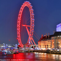Buy canvas prints of View at the London Eye at night in the city of London by Michael Piepgras