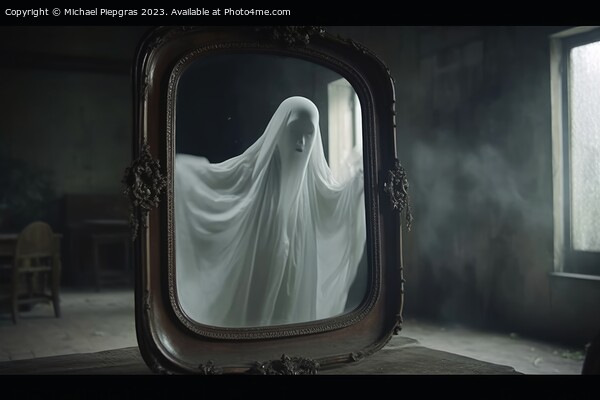 A ghost coming out of an old mirror created with generative AI t Picture Board by Michael Piepgras